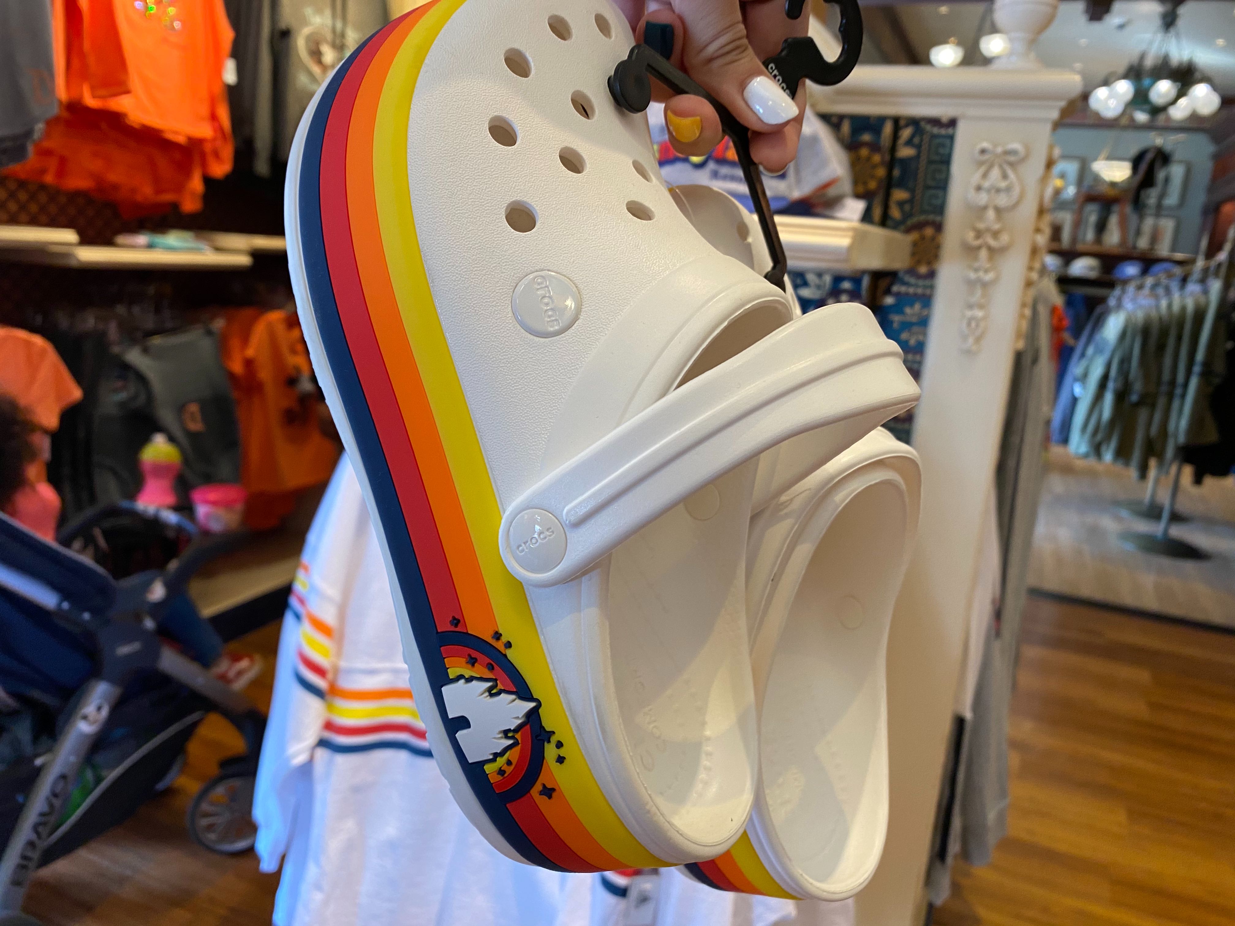 PHOTOS New Retro Platform Crocs and Button Set Keep the Groove Going at Disneyland Resort WDW