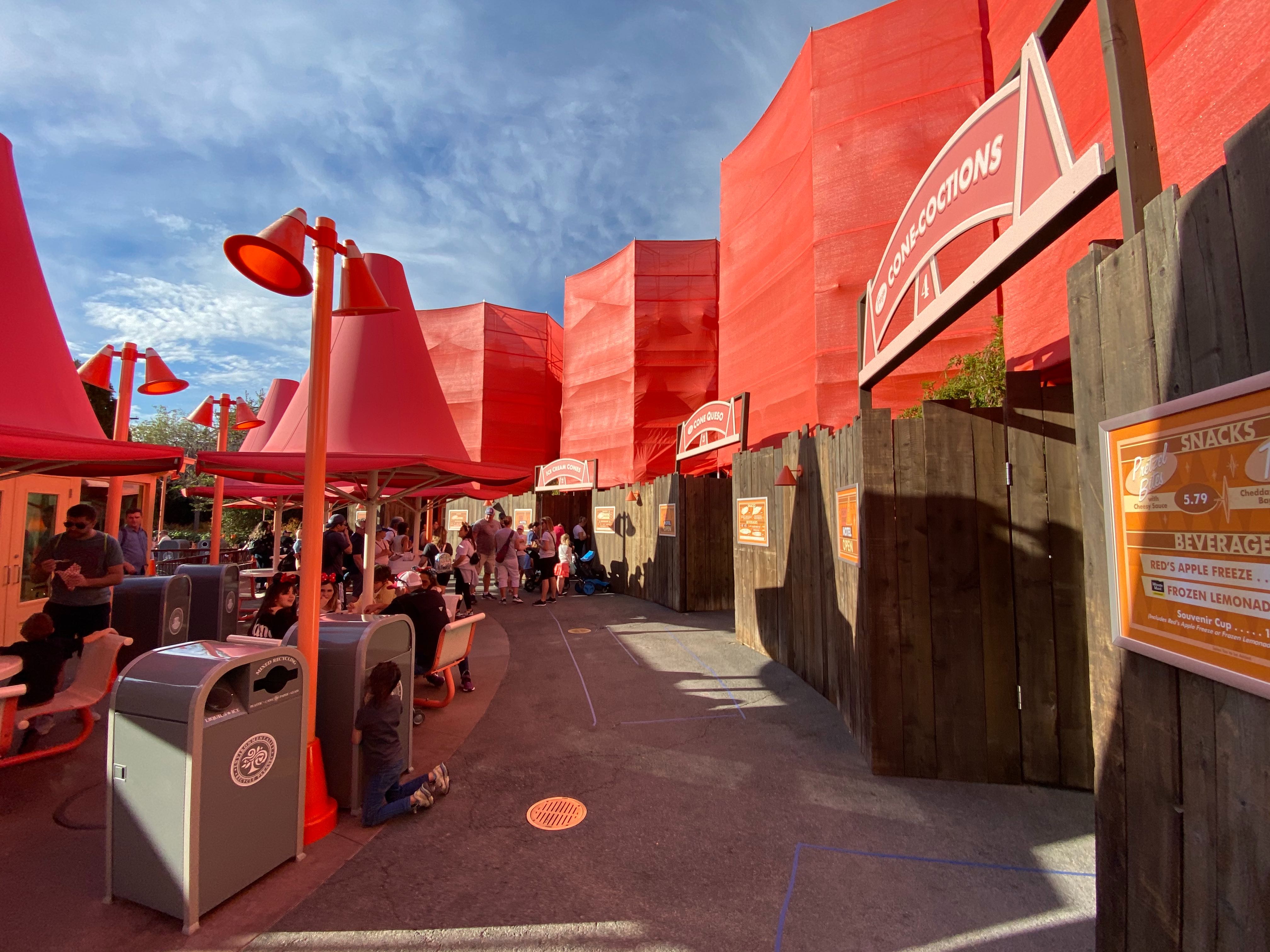 PHOTOS Scaffolding Erected Around Cones of Cozy Cone Motel for Refurbishment at Cars Land in