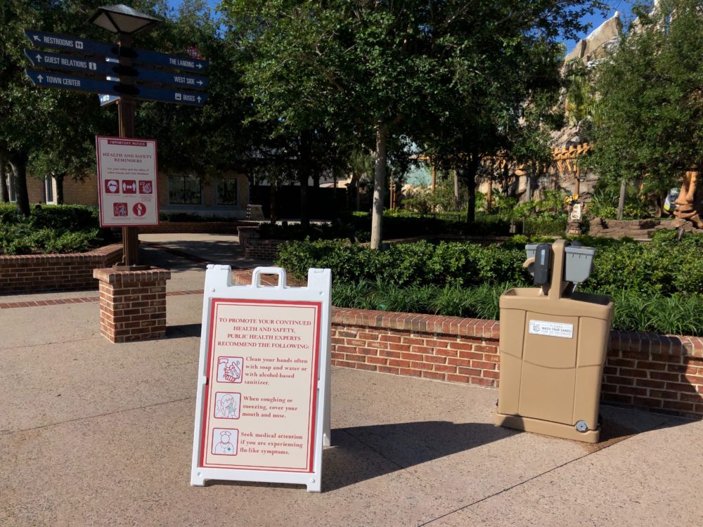 Disney Springs 5 20 20 sign and wash stations