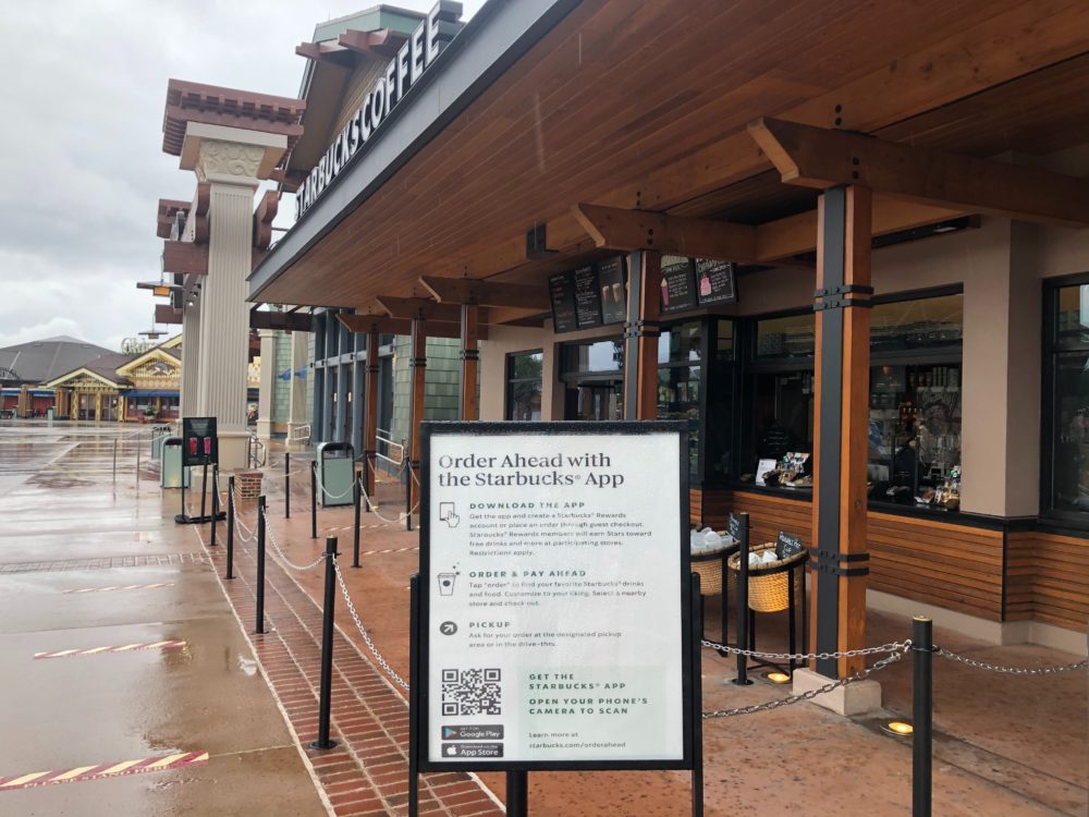 Disney Springs 5 25 20 starubucks mobile order sign