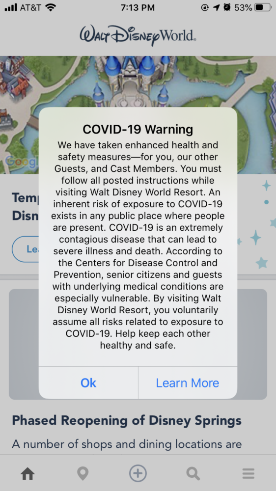 covid-19 my disney experience warning