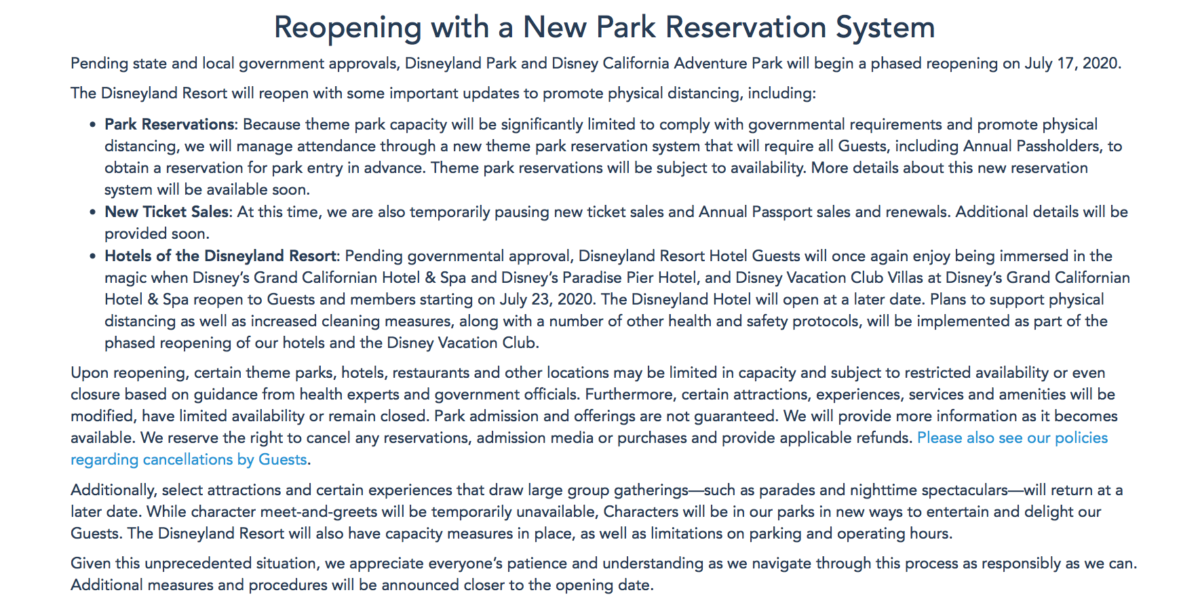 Walt Disney World Announces Updates to Theme Park Reservation System