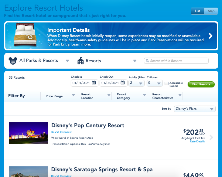 disney world vacation packages 2021