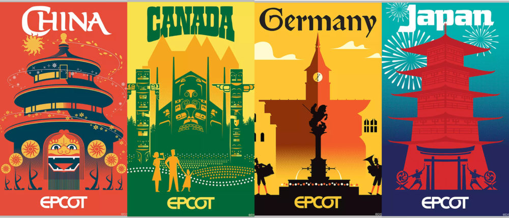 epcot world showcase pavilion serigraph posters