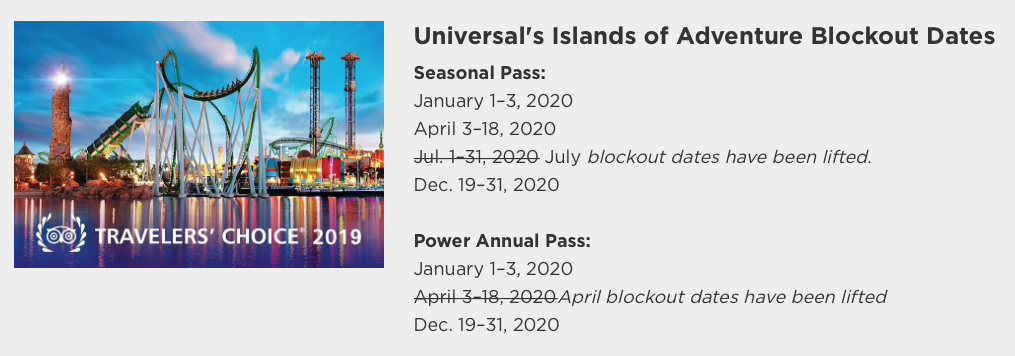 islands of adventure annual pass blockout dates lifted 2020