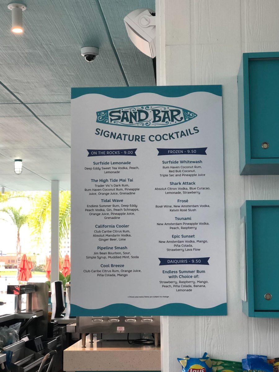 sandbar surfside bar drink menu