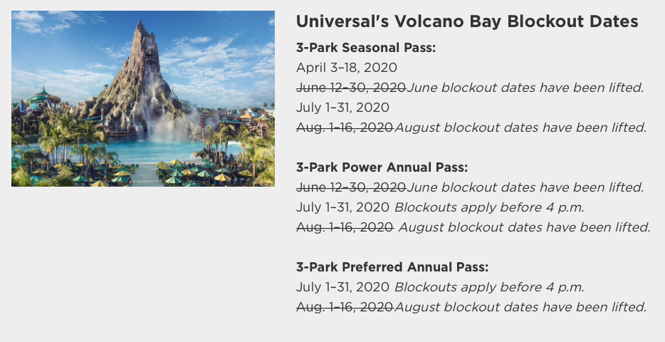 volcano bay annual pass blockout dates lifted 2020