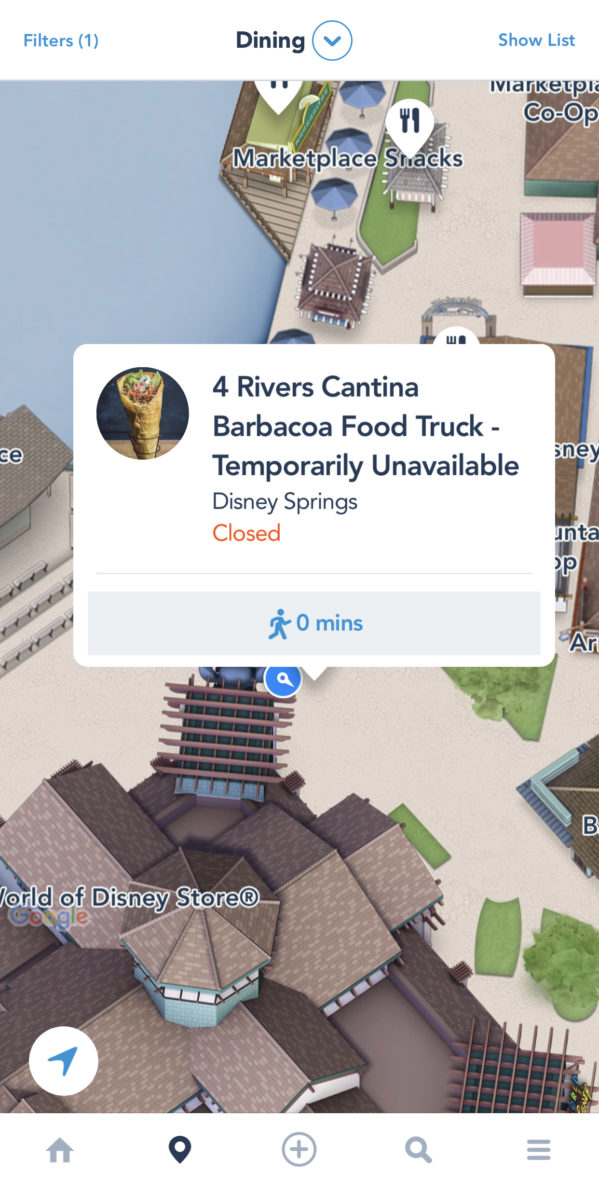 4 rivers cantina temporarily unavailable mde screenshot Disney springs 7212020