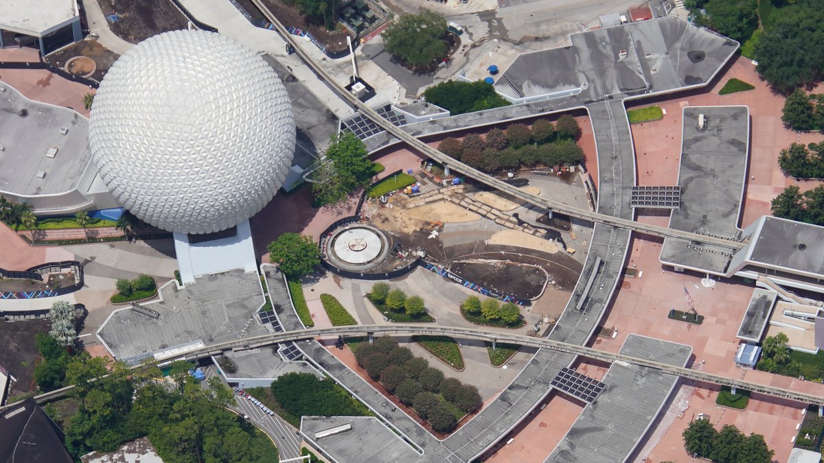 PHOTOS EPCOT Aerial Construction Update (Entrance Fountain