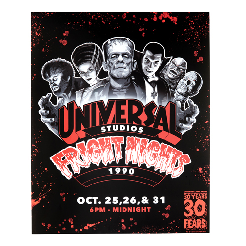 Retro Fright Nights 1990 Monsters Poster Universal Orlando 30 Years 30 Fears Collection