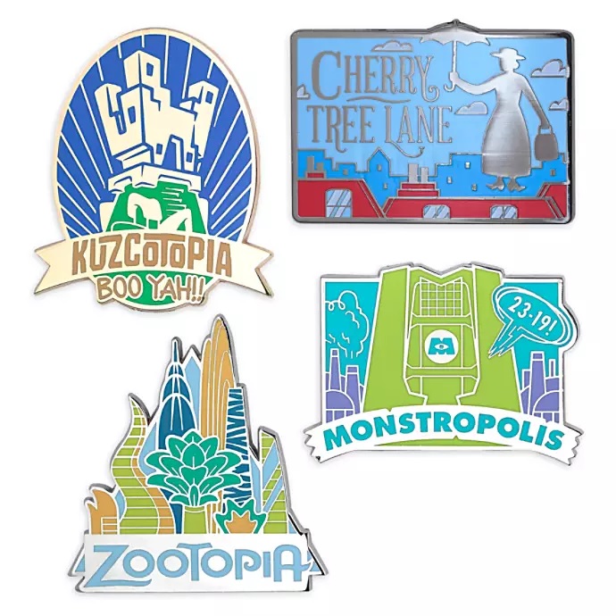 d23 fantastic worlds pin set destination d the emperors new groove mary poppins monsters inc zootopia 1