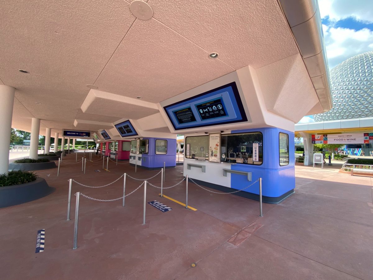 epcot arrival experience temperature screening repainted ticket booths 42