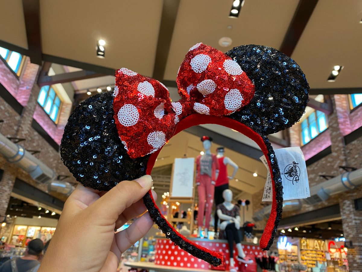 New Disney Parks Minnie Mouse Oblique Red Bow Sequins Ear Headband Costume Party 