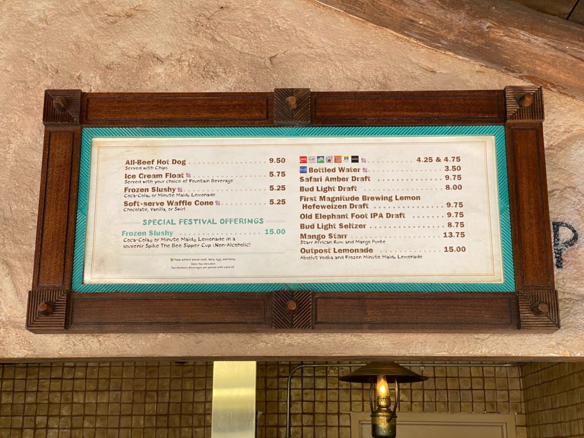 refreshment outpost menu and bee sipper